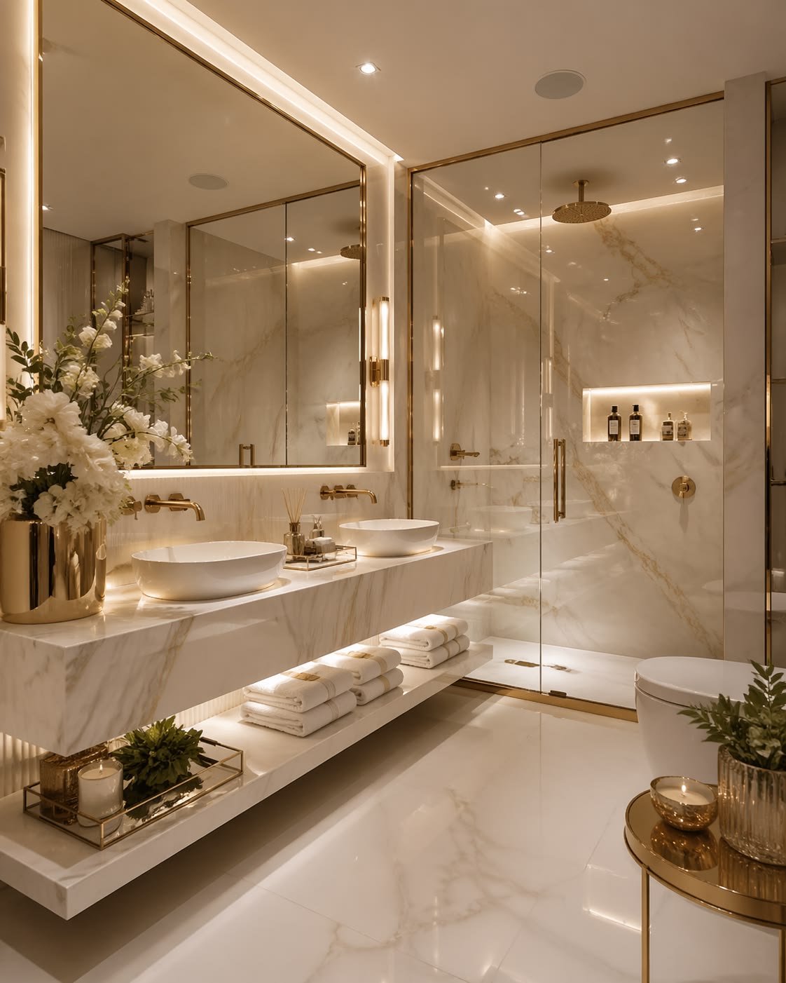Modern Master Washroom featuring Frameless Glass Shower Cubicle & Linear Drain #2
